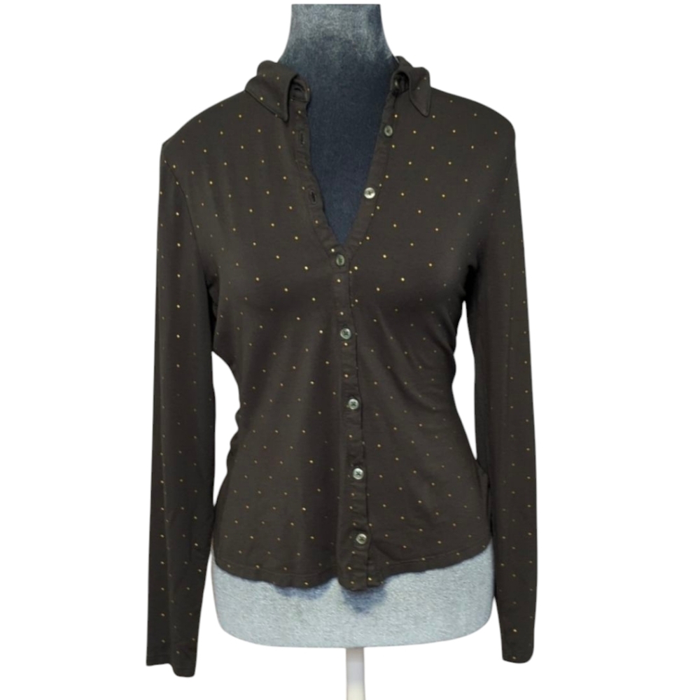 Boden Brown Button-Down Shirt with Gold Dot Print